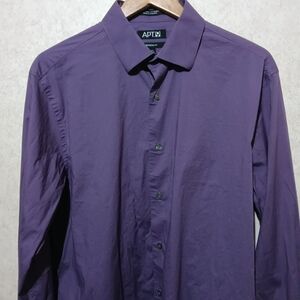 APT. 9 eggplant purple long sleeve button up dress shirt size 16.5   36-37